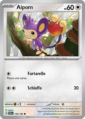 Aipom 145/182 - ITA - Near Mint - Scarlatto e Violetto - Paradosso Temporale - Carta Pokemon