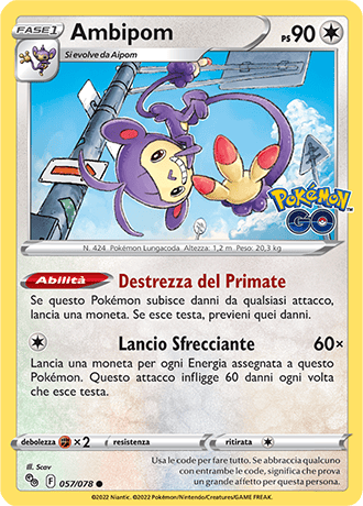 Ambipom 057/078 - ITA - Near Mint - Spada e Scudo - Pokemon GO - Carta Pokemon