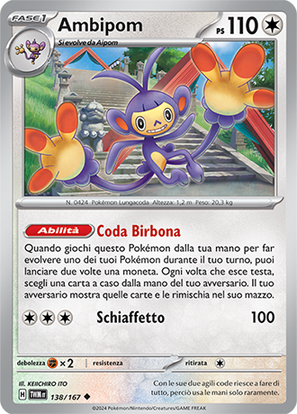 Ambipom 138/167 Non Comune - ITA - Near Mint - Scarlatto e Violetto - Crepuscolo Mascherato - Carta Pokemon