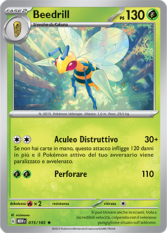 Beedrill 015/165 Reverse Holo - ITA - Near Mint - Scarlatto e Violetto - 151 - Carta Pokemon