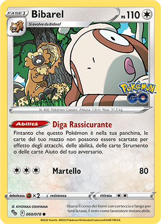 Bibarel 060/078 - ITA - Near Mint - Spada e Scudo - Pokemon GO - Carta Pokemon