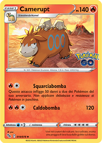 Camerupt 014/078 Reverse Holo - ITA - Near Mint - Spada e Scudo - Pokemon GO - Carta Pokemon