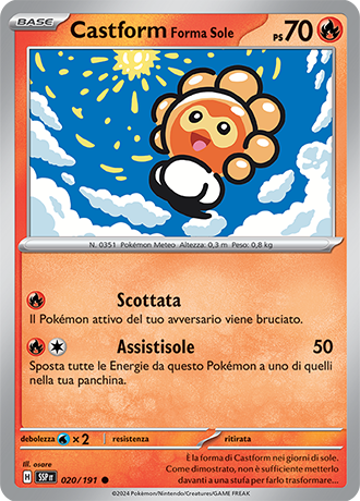 Castform Forma Sole 020/191 - ITA - Near Mint - Scarlatto e Violetto - Scintille Folgoranti - Carta Pokemon