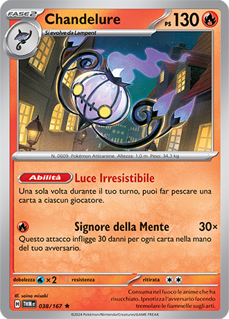 Chandelure 038/167 Holo Rara - ITA - Near Mint - Scarlatto e Violetto - Crepuscolo Mascherato - Carta Pokemon