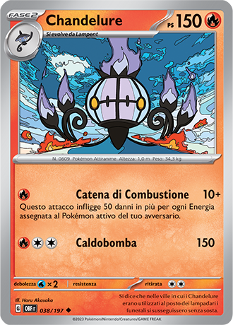 Chandelure 038/197 Reverse Holo - ITA - Near Mint - Scarlatto e Violetto - Ossidiana Infuocata - Carta Pokemon