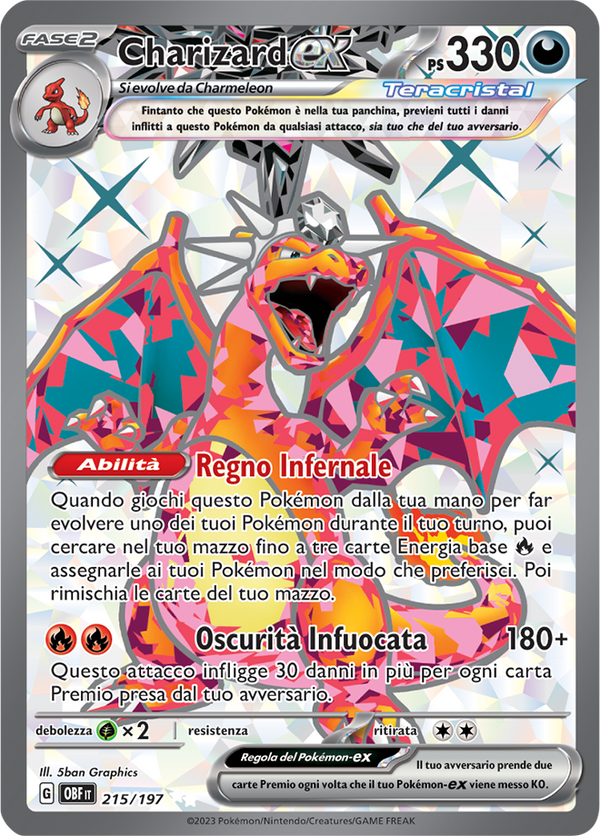 Charizard EX 215/197 Full Art - ITA - Near Mint - Scarlatto e Violetto - Ossidiana Infuocata - Carta Pokemon