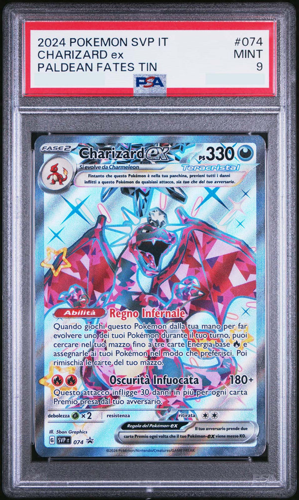 Charizard EX Teracristal Shiny SVP 074 Full Art - ITA - Mint Gradata PSA 9 - Promo Scarlatto e Violetto - Carta Pokemon