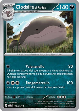 Clodsire di Paldea 128/197 - ITA - Near Mint - Scarlatto e Violetto - Ossidiana Infuocata - Carta Pokemon