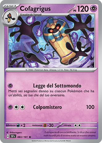 Cofagrigus 083/191 Holo - ITA - Near Mint - Scarlatto e Violetto - Scintille Folgoranti - Carta Pokemon