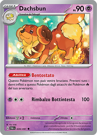 Dachsbun 039/091 Reverse Holo - ITA - Near Mint - Scarlatto e Violetto - Destino di Paldea - Carta Pokemon