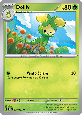 Dolliv 020/197 Reverse Holo - ITA - Near Mint - Scarlatto e Violetto - Ossidiana Infuocata - Carta Pokemon