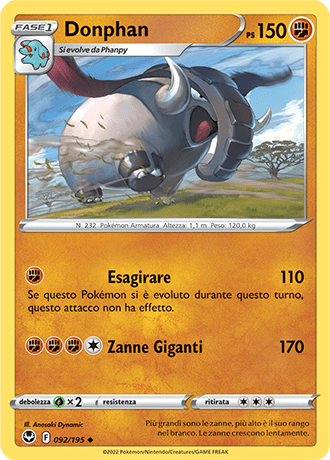 Donphan 092/195 - ITA - Near Mint - Spada e Scudo - Tempesta Argentata - Carta Pokemon