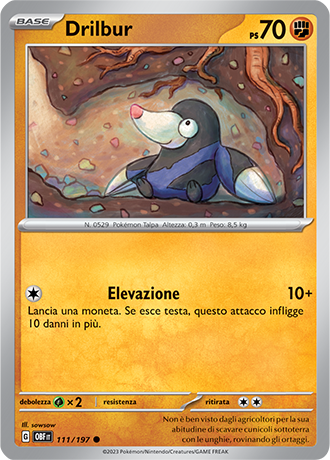 Drilbur 111/197 - ITA - Near Mint - Scarlatto e Violetto - Ossidiana Infuocata - Carta Pokemon