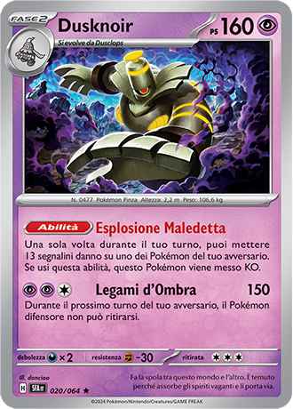 Dusknoir 020/064 Holo Rara - ITA - Near Mint - Scarlatto e Violetto - Segreto Fiabesco - Carta Pokemon