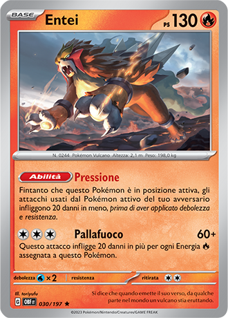 Entei 030/197 Holo - ITA - Near Mint - Scarlatto e Violetto - Ossidiana Infuocata - Carta Pokemon