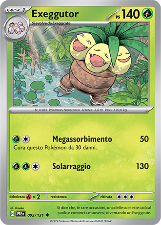 Exeggutor 002/131 Reverse Holo Pokéball - ITA - Near Mint - Scarlatto e Violetto - Evoluzioni Prismatiche - Carta Pokemon