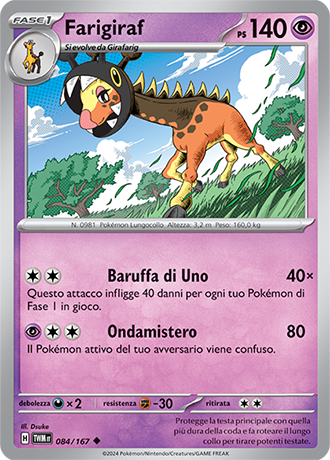 Farigiraf 084/167 Reverse Holo Non Comune - ITA - Near Mint - Scarlatto e Violetto - Crepuscolo Mascherato - Carta Pokemon