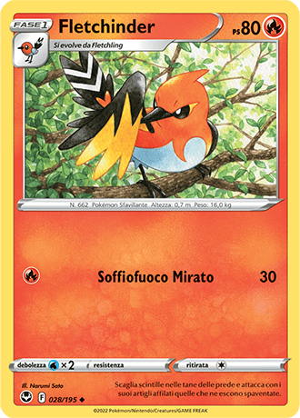 Fletchinder 028/195 - ITA - Near Mint - Spada e Scudo - Tempesta Argentata - Carta Pokemon