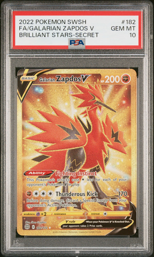 Galarian Zapdos-v 182/172 Rara Iper Segreta Oro - ENG - Mint - Gradata PSA 10 - Sword and Shield - Brilliant Stars - Carta Pokemon