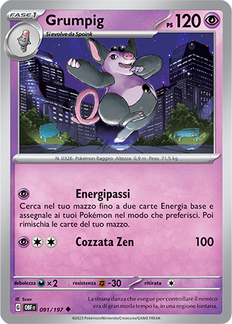 Grumpig 091/197 - ITA - Near Mint - Scarlatto e Violetto - Ossidiana Infuocata - Carta Pokemon