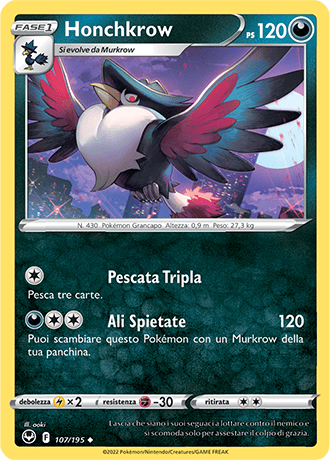 Honchkrow 107/195 - ITA - Near Mint - Spada e Scudo - Tempesta Argentata - Carta Pokemon