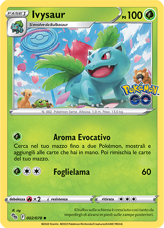 Ivysaur 002/078 Reverse Holo - ITA - Near Mint - Spada e Scudo - Pokemon GO - Carta Pokemon