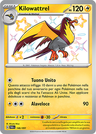 Kilowattrel Shiny 146/091 - ITA - Near Mint - Scarlatto e Violetto - Destino di Paldea - Carta Pokemon