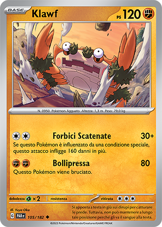 Klawf 105/182 - ITA - Near Mint - Scarlatto e Violetto - Paradosso Temporale - Carta Pokemon