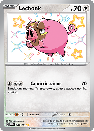 Lechonk Shiny 207/091 - ITA - Near Mint - Scarlatto e Violetto - Destino di Paldea - Carta Pokemon