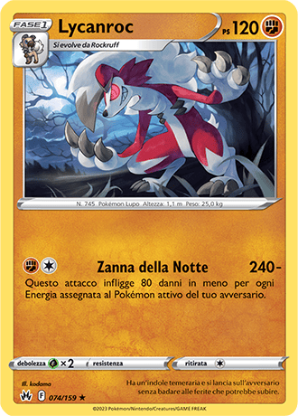 Lycanroc 074/159 - ITA - Near Mint - Spada e Scudo - Zenit Regale - Carta Pokemon