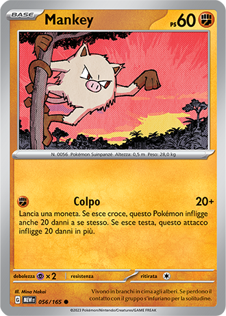 Mankey 056/165 - ITA - Near Mint - Scarlatto e Violetto - 151 - Carta Pokemon