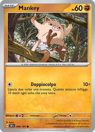 Mankey 098/191 - ITA - Near Mint - Scarlatto e Violetto - Scintille Folgoranti - Carta Pokemon 0