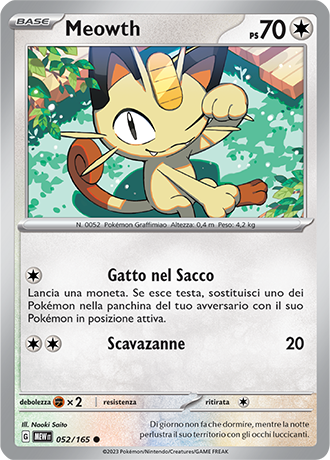 Meowth 052/165 - ITA - Near Mint - Scarlatto e Violetto - 151 - Carta Pokemon