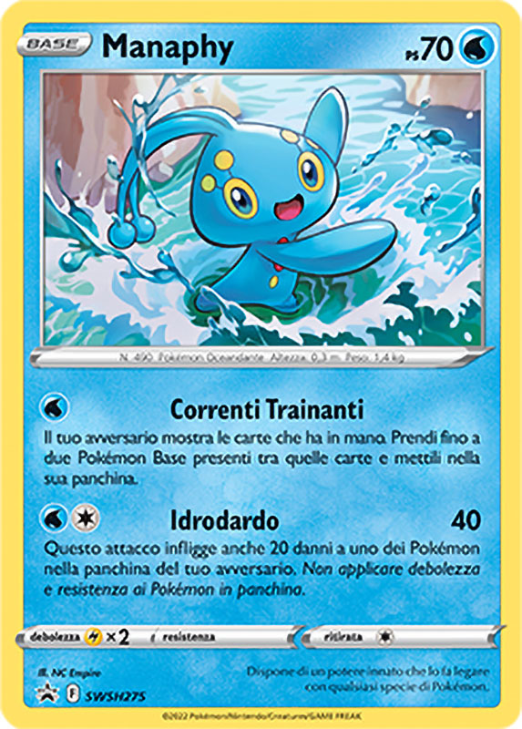 Manaphy SWSH275 Holo - ITA - Near Mint - Promo Spada e Scudo - Carta Pokemon