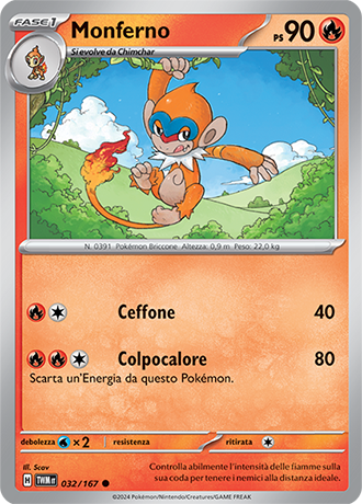 Monferno 032/167 Comune - ITA - Near Mint - Scarlatto e Violetto - Crepuscolo Mascherato - Carta Pokemon