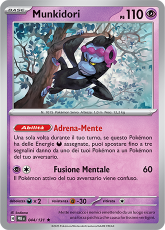 Munkidori 044/131 Reverse Holo - ITA - Near Mint - Scarlatto e Violetto - Evoluzioni Prismatiche - Carta Pokemon