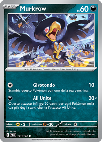 Murkrow 131/193 Reverse Holo - ITA - Near Mint - Scarlatto e Violetto - Evoluzioni a Paldea - Carta Pokemon