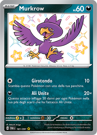 Murkrow Shiny 181/091 - ITA - Near Mint - Scarlatto e Violetto - Destino di Paldea - Carta Pokemon