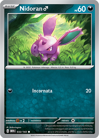 Nidoran Maschio 032/165 Reverse Holo - ITA - Near Mint - Scarlatto e Violetto - 151 - Carta Pokemon