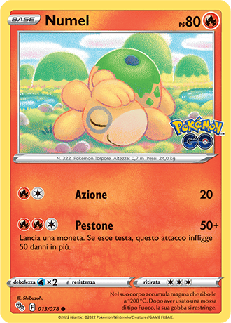 Numel 013/078 Reverse Holo - ITA - Near Mint - Spada e Scudo - Pokemon GO - Carta Pokemon