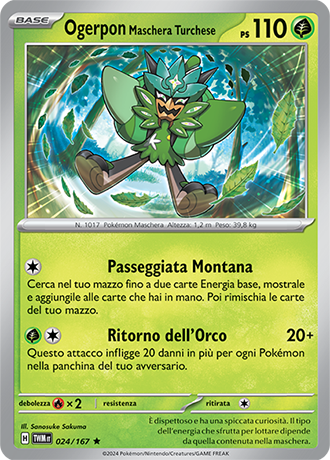 Ogerpon Maschera Turchese 024/167 Holo Rara - ITA - Near Mint - Scarlatto e Violetto - Crepuscolo Mascherato - Carta Pokemon