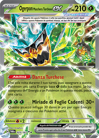 Ogerpon Maschera Turchese-ex 025/167 Rara Doppia - ITA - Near Mint - Scarlatto e Violetto - Crepuscolo Mascherato - Carta Pokemon