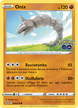 Onix 036/078 - ITA - Near Mint - Spada e Scudo - Pokemon GO - Carta Pokemon