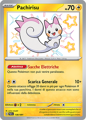 Pachirisu Shiny 138/091 - ITA - Near Mint - Scarlatto e Violetto - Destino di Paldea - Carta Pokemon