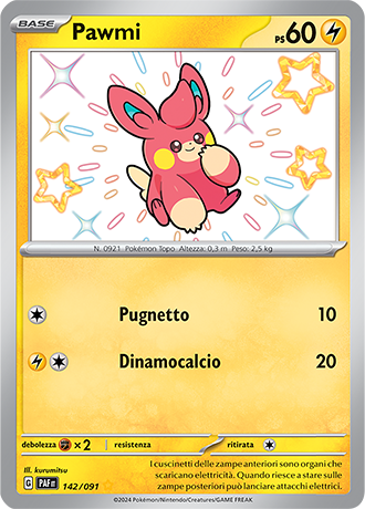 Pawmi Shiny 142/091 - ITA - Near Mint - Scarlatto e Violetto - Destino di Paldea - Carta Pokemon