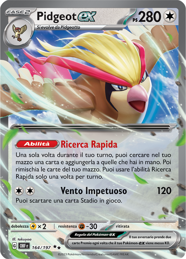 Pidgeot-ex 164/197 - ITA - Near Mint - Scarlatto e Violetto - Ossidiana Infuocata - Carta Pokemon