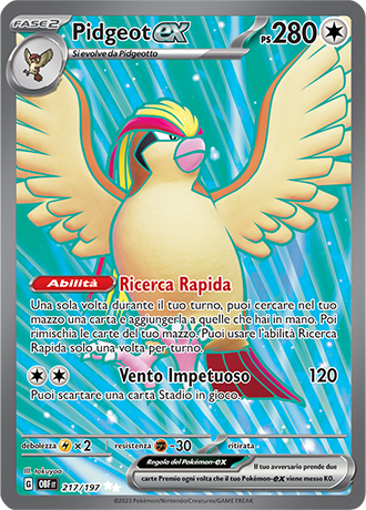 Pidgeot-ex 217/197 Full Art - ITA - Near Mint - Scarlatto e Violetto - Ossidiana Infuocata - Carta Pokemon