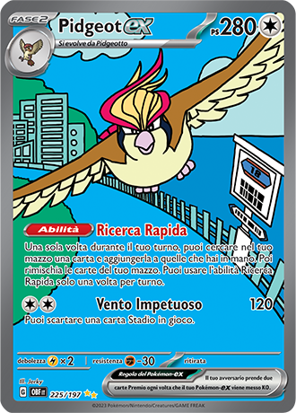 Pidgeot-ex 225/197 Alternative Art - ITA - Near Mint - Scarlatto e Violetto - Ossidiana Infuocata - Carta Pokemon