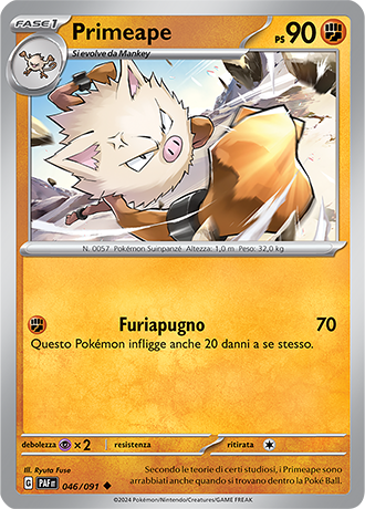 Primeape 046/091 - ITA - Near Mint - Scarlatto e Violetto - Destino di Paldea - Carta Pokemon