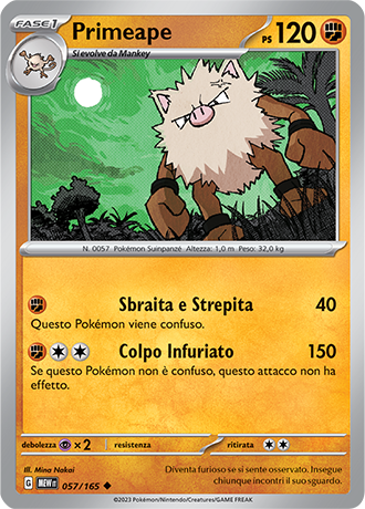 Primeape 057/165 - ITA - Near Mint - Scarlatto e Violetto - 151 - Carta Pokemon